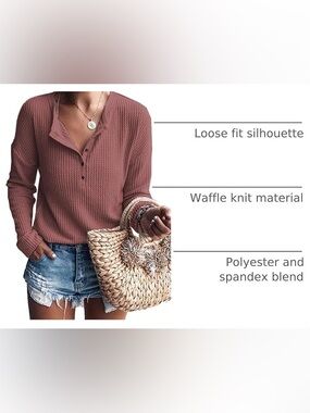 MOLERANI Rust Red Waffle Knit Henley Tunic Top Size 3XL Casual Fall